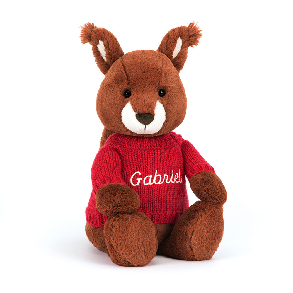 Bashful Squirrel with Personalized Red Jumper